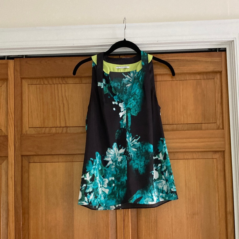 T Tahari Black and Lime Green Top